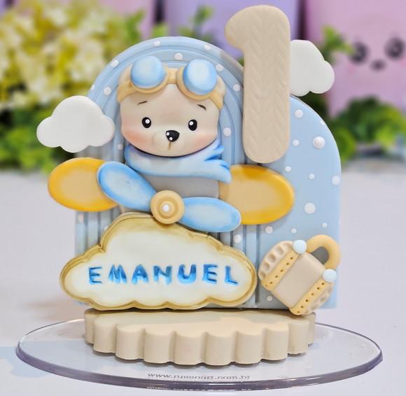 Vela de Aniversário Ursinho Aviador em Biscuit