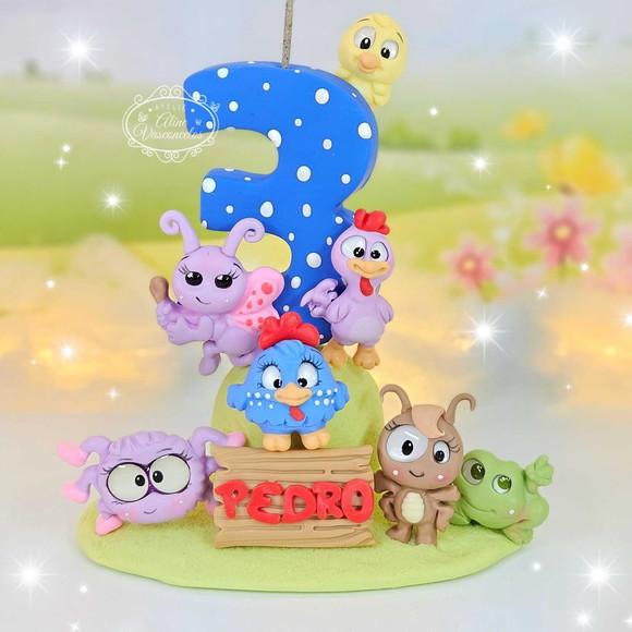 Vela Galinha Pintadinha Azul/rosa Aniversario em Biscuit