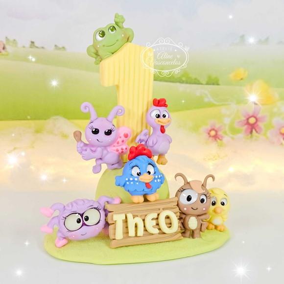 Vela Galinha Pintadinha Rosa Aniversario em Biscuit