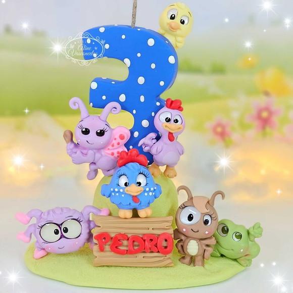Vela Galinha Pintadinha Azul/rosa Aniversario em Biscuit