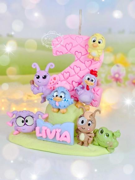 Vela Galinha Pintadinha Rosa Aniversario em Biscuit