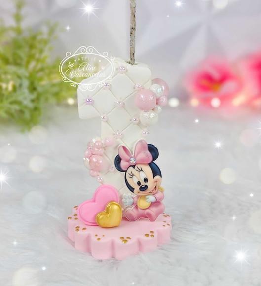 Vela Minnie Baby em Biscuit/ Vela Minnie Pronta Entrega