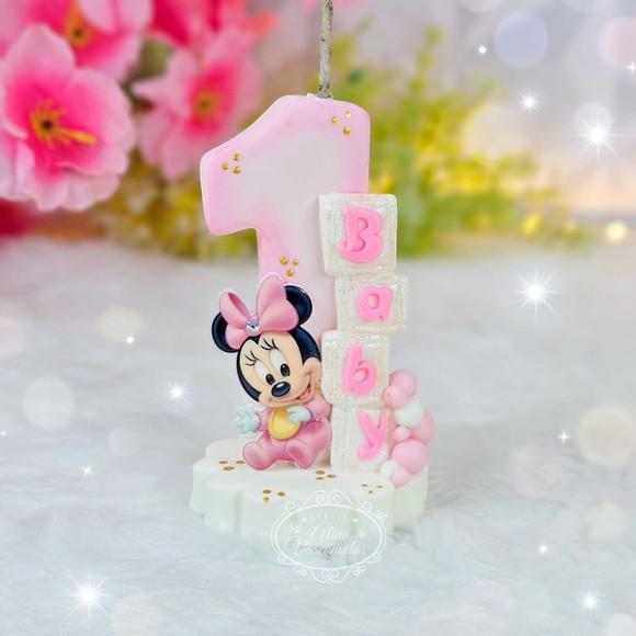 Vela Minnie Baby em Biscuit/ Vela Minnie Pronta Entrega