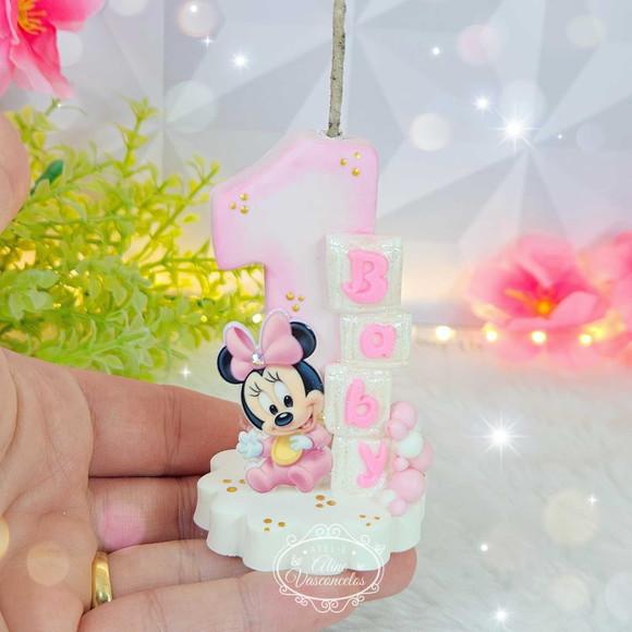 Vela Minnie Baby em Biscuit/ Vela Minnie Pronta Entrega
