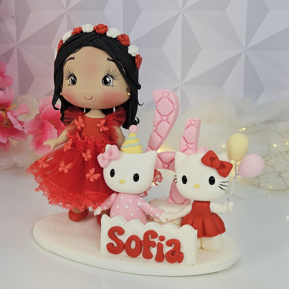 Topo de bolo Hello Kitty personalizado em biscuit