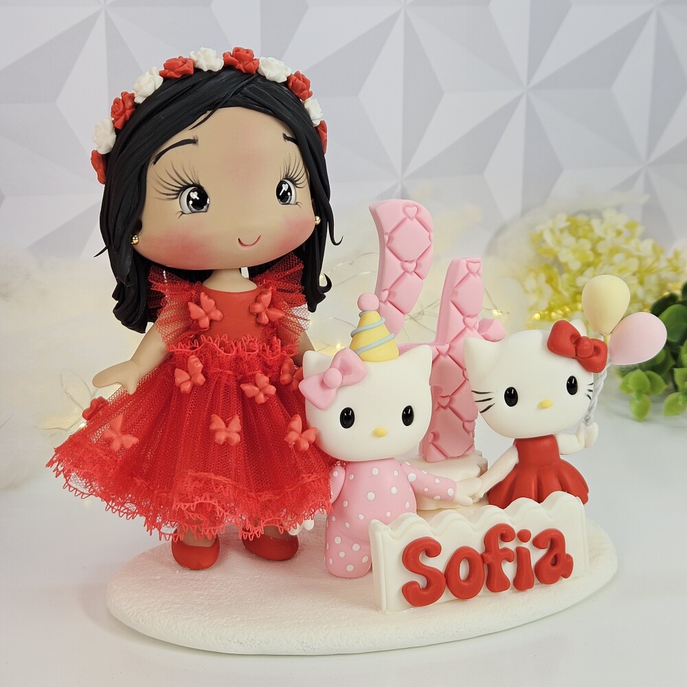 Topo de bolo Hello Kitty personalizado em biscuit