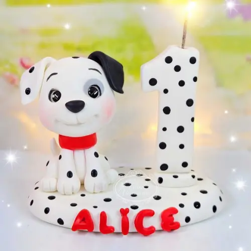 Mini Topo com Vela 101 Dálmatas em Biscuit em Biscuit