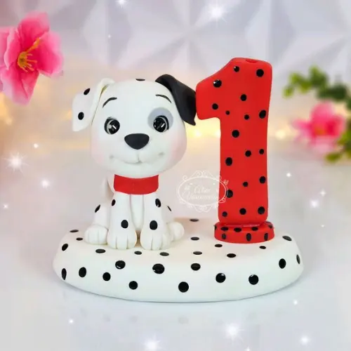 Mini Topo com Vela 101 Dálmatas em Biscuit em Biscuit