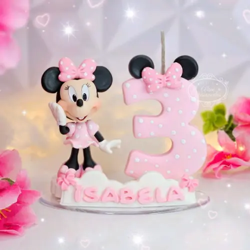 Mini Topo com Vela Minnie em Biscuit