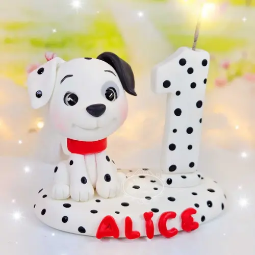 Mini Topo com Vela 101 Dálmatas em Biscuit em Biscuit