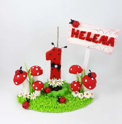 Mini Topo Joaninha Jardim em Biscuit