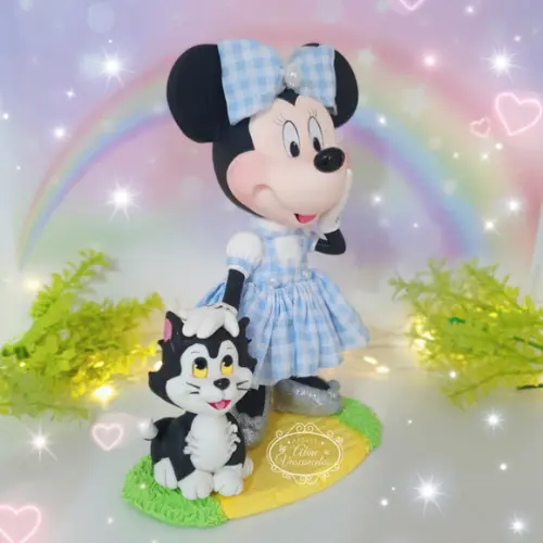 Peça Decorativa Minnie(mágico de Oz) c/ Gato Figaro Biscuit