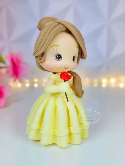 Princesa Bela (bela e a Fera) Estilo Cute em Biscuit