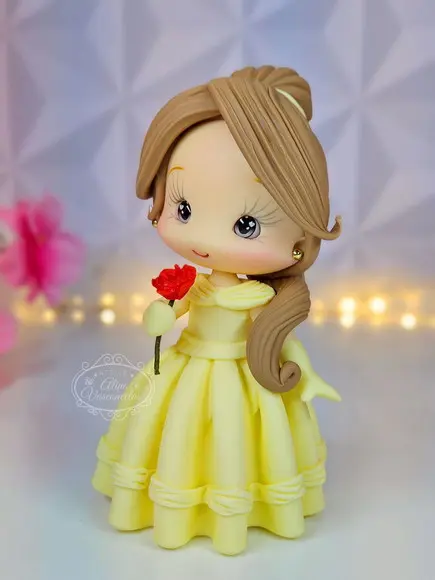 Princesa Bela (bela e a Fera) Estilo Cute em Biscuit