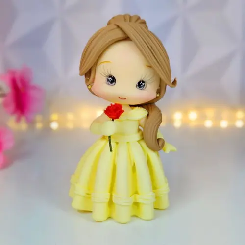 Princesa Bela (bela e a Fera) Estilo Cute em Biscuit