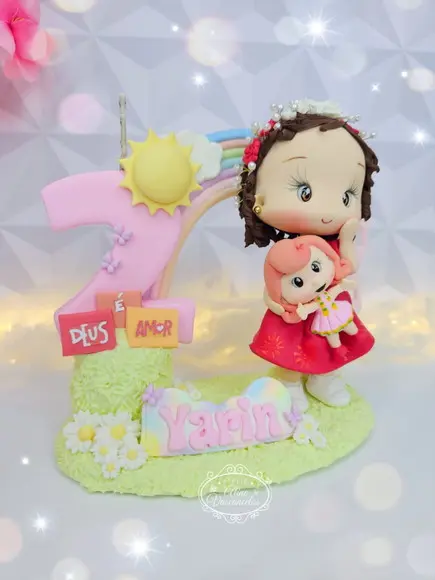 Topo de Bolo 3 Palavrinhas Personalizado em Biscuit