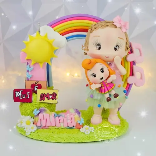 Topo de Bolo 3 Palavrinhas Personalizado em Biscuit
