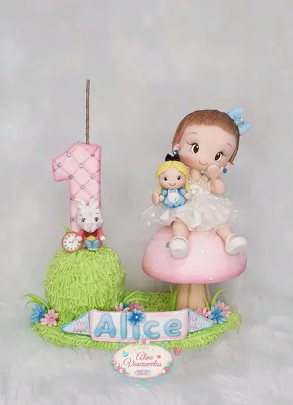 Topo de Bolo Alice País das Maravilhas(personalizada)biscuit