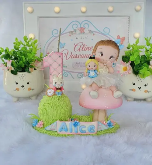 Topo de Bolo Alice País das Maravilhas(personalizada)biscuit