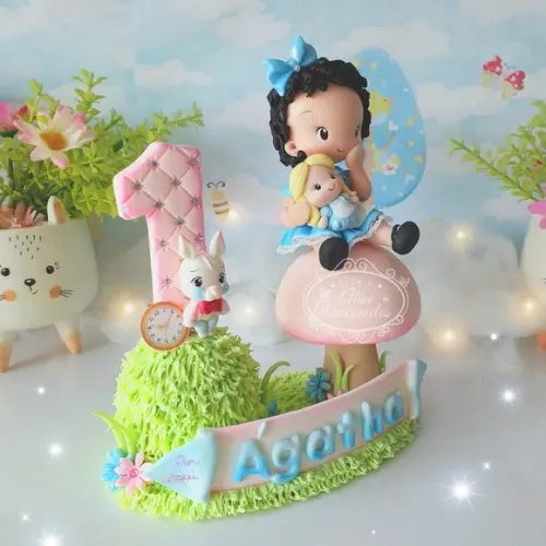 Topo de Bolo Alice País das Maravilhas(personalizada)biscuit