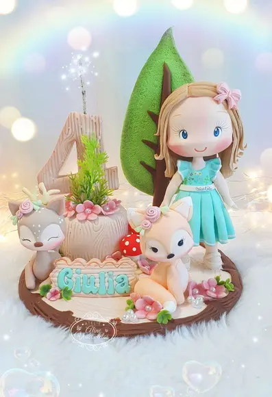 Topo de Bolo Bosque Encantado Personalizado em Biscuit