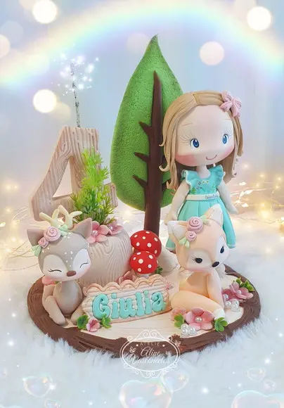 Topo de Bolo Bosque Encantado Personalizado em Biscuit