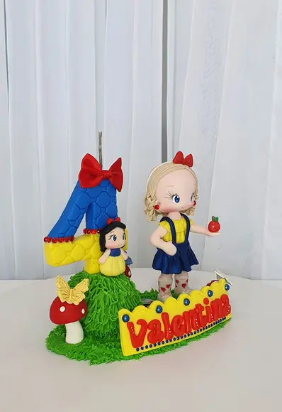 Topo de Bolo Branca de Neve Personalizada em Biscuit