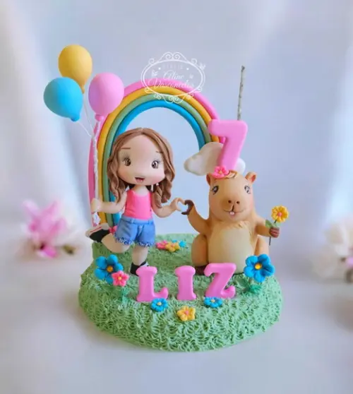 Topo de Bolo Capivara Personalizado em Biscuit