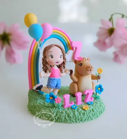Topo de Bolo Capivara Personalizado em Biscuit