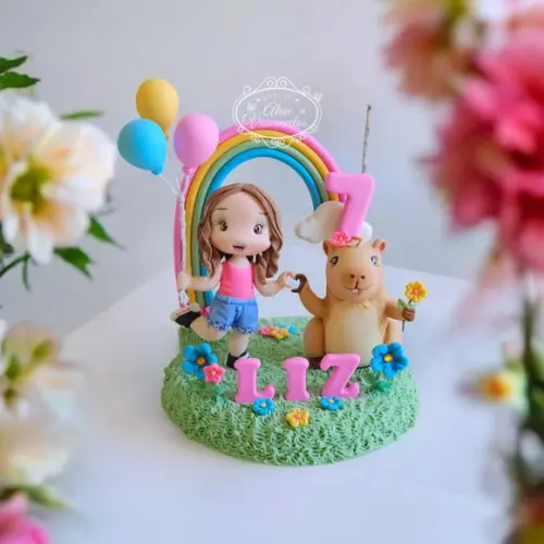 Topo de Bolo Capivara Personalizado em Biscuit