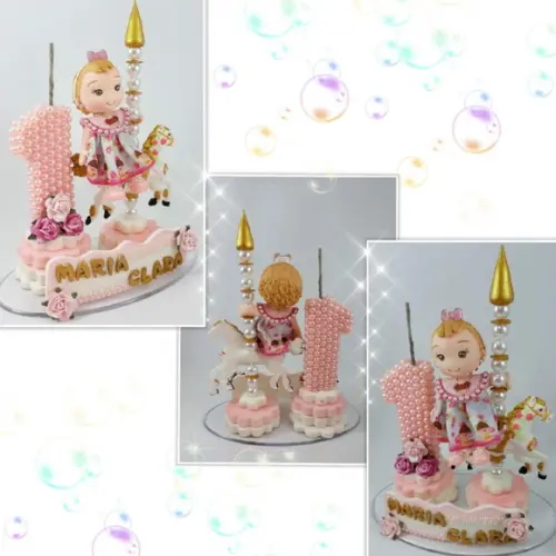 Topo de Bolo Carrossel Personalizado em Biscuit