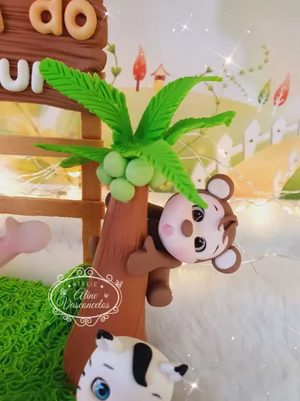 Topo de Bolo Cenário Safari Personalizado em Biscuit