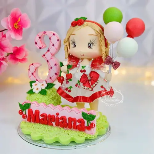Topo de Bolo Cerejinha Personalizado em Biscuit