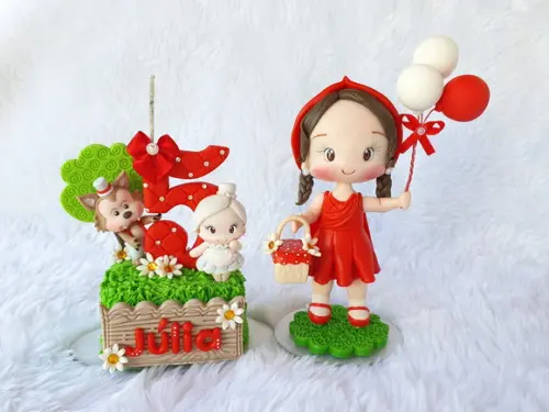 Topo de Bolo Chapeuzinho Vermelho Personalizada em Biscuit
