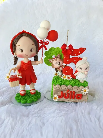 Topo de Bolo Chapeuzinho Vermelho Personalizada em Biscuit