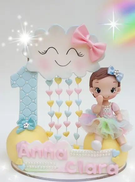 Topo de Bolo Chuva de Amor Personalizado em Biscuit