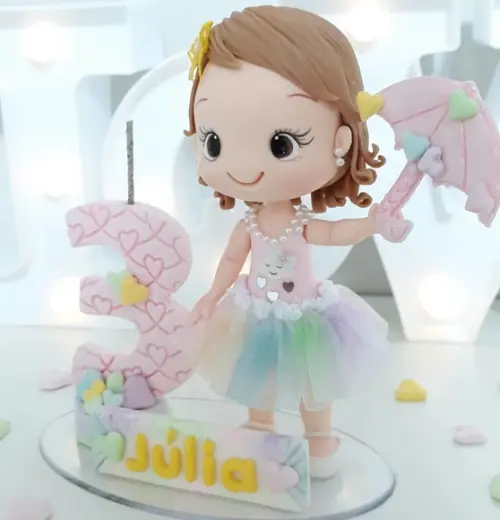 Topo de Bolo Chuva de Amor Personalizado em Biscuit