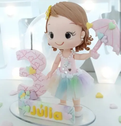 Topo de Bolo Chuva de Amor Personalizado em Biscuit