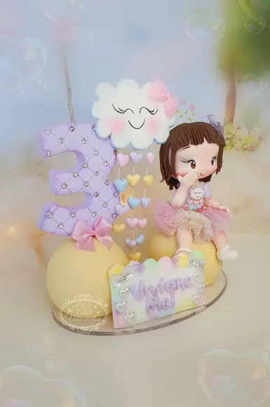Topo de Bolo Chuva de Amor Personalizado em Biscuit