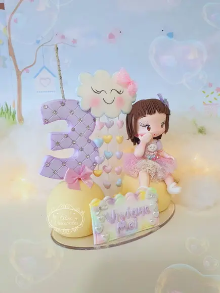Topo de Bolo Chuva de Amor Personalizado em Biscuit