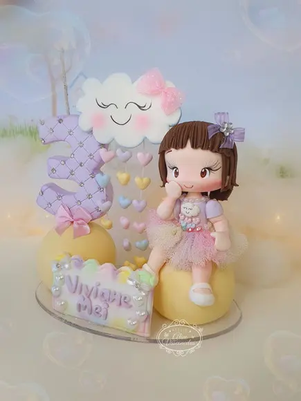 Topo de Bolo Chuva de Amor Personalizado em Biscuit