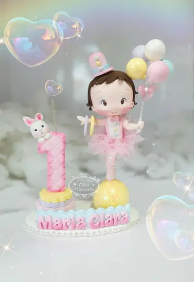Topo de Bolo Circo Rosa (equilibrista) Personalizado Biscuit