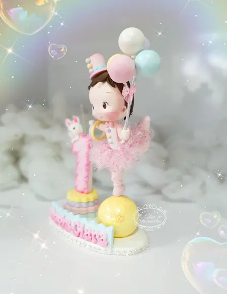 Topo de Bolo Circo Rosa (equilibrista) Personalizado Biscuit