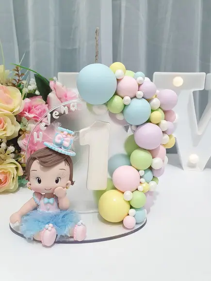 Topo de Bolo Circo Rosa Personalizado em Biscuit
