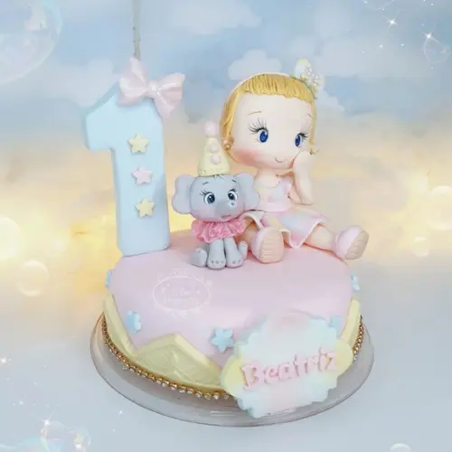 Topo de Bolo Circo Rosa Personalizado em Biscuit