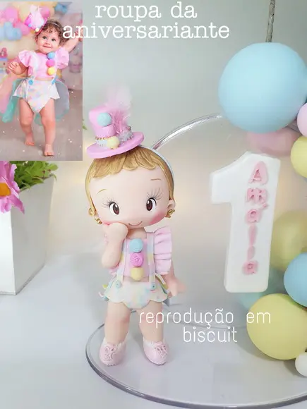 Topo de Bolo Circo Rosa Personalizado em Biscuit