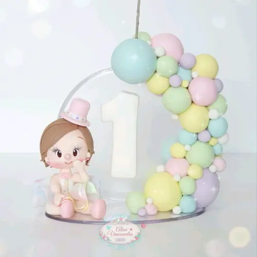 Topo de Bolo Circo Rosa Personalizado em Biscuit