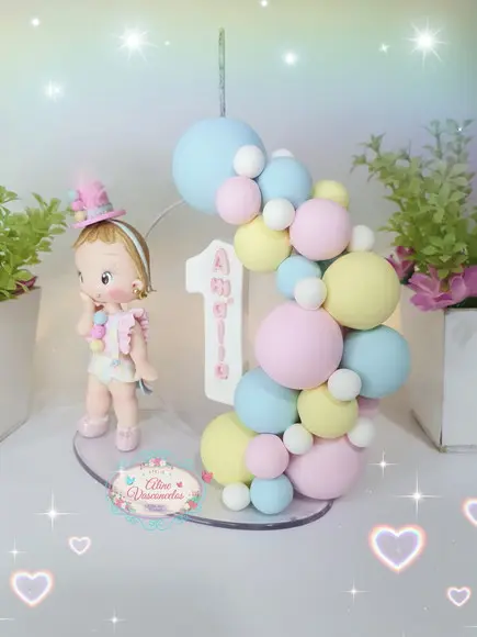 Topo de Bolo Circo Rosa Personalizado em Biscuit