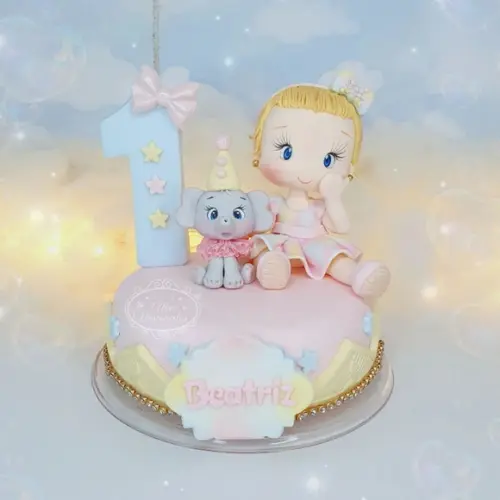 Topo de Bolo Circo Rosa Personalizado em Biscuit