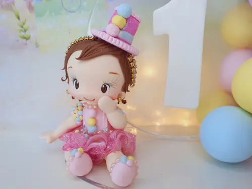 Topo de Bolo Circo Rosa Personalizado em Biscuit